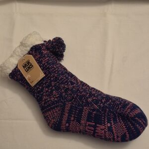 Muk Luks Navy and Pink Knit Slipper Socks